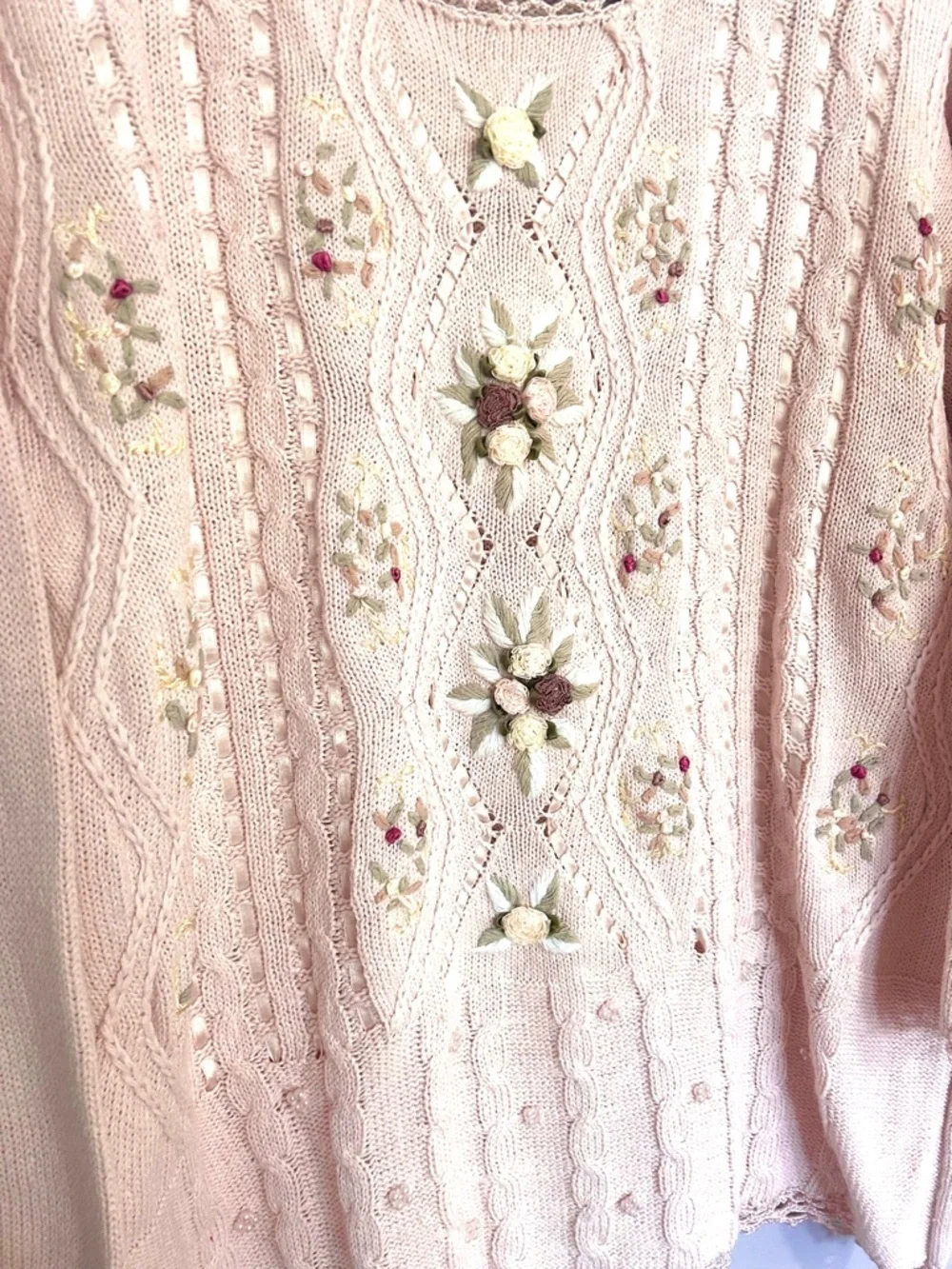Vtg Shenanigans Cottagecore Floral Sweater M Pink Coquette Anthropologie Style